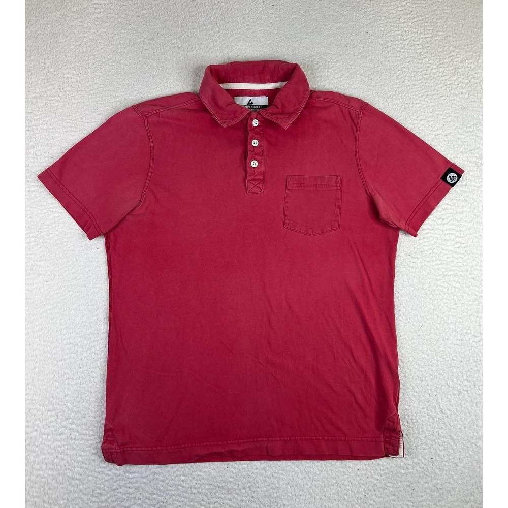 American Giant Polo Shirt Mens Medium Red Cotton Jersey Pocket USA Made
